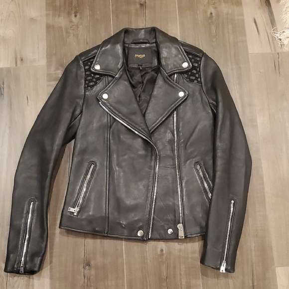 Maje Sleek Black Leather Jacket - Picture 1 of 11